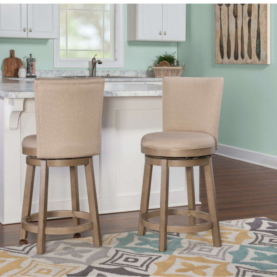 Bar Stools * | Brand New Counter Height Stools Powell Davis 26 In. Upholstered Counter Stool Rustic Taupe With Beige Fabric