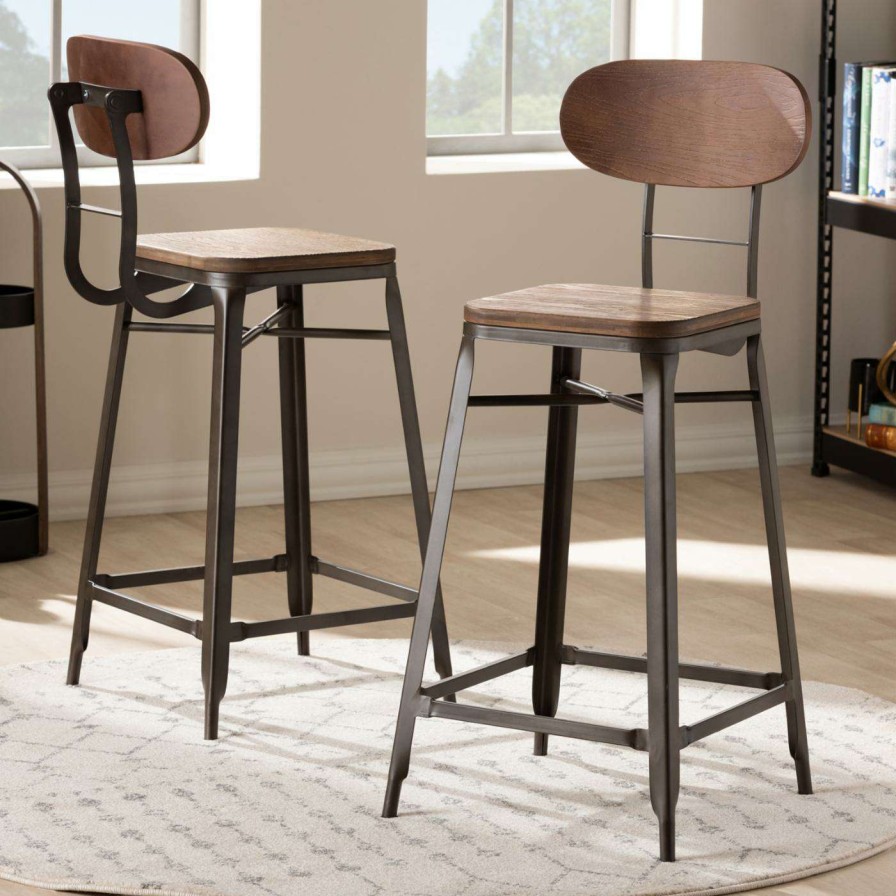 Bar Stools * | New Counter Height Stools Baxton Studio Varek 25.98 In. Bamboo Stackable Counter Stool Set Of 2