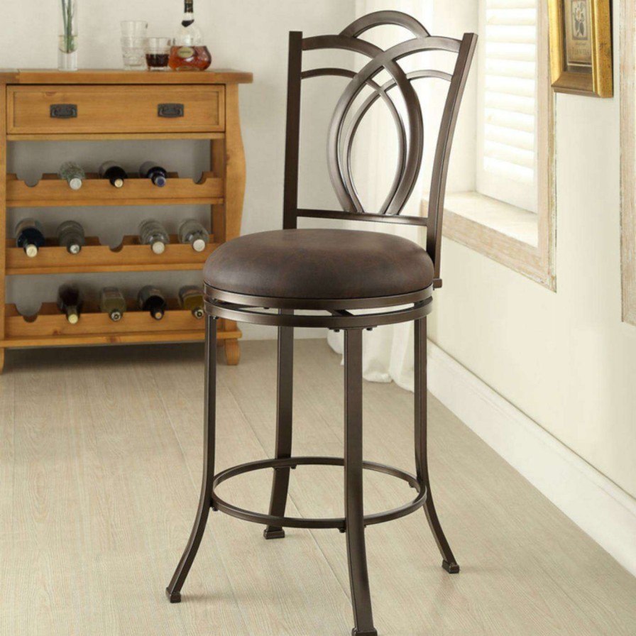 Bar Stools * | Promo Counter Height Stools Linon Calif 24 In. Metal Swivel Counter Stool Coffee Brown