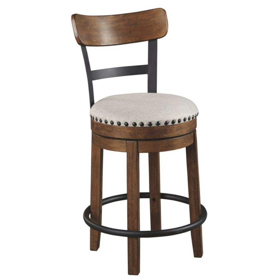 Bar Stools * | Best Reviews Of Counter Height Stools Signature Design By Ashley Valebeck 24 In. Ladder Back Nailhead Trim Swivel Counter Stool Set Of 2