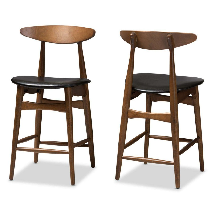 Bar Stools * | Wholesale Counter Height Stools Baxton Studio Flora Mid-Century Modern Faux Leather Upholstered Counter Stool Set Of 2