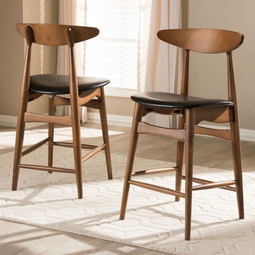 Bar Stools * | Wholesale Counter Height Stools Baxton Studio Flora Mid-Century Modern Faux Leather Upholstered Counter Stool Set Of 2