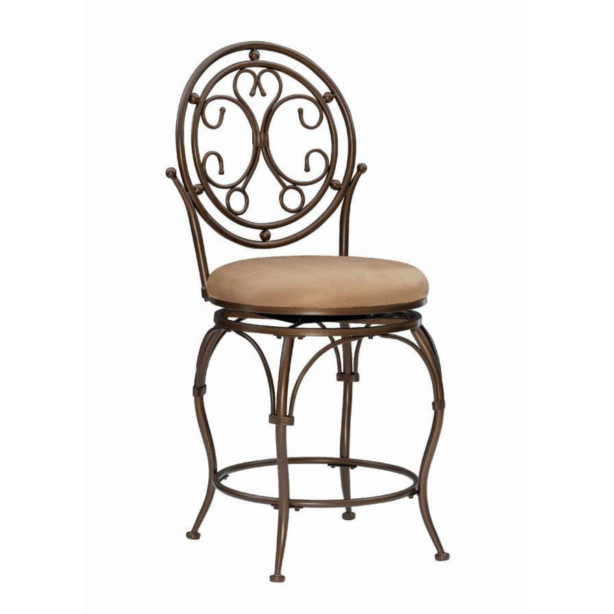 Bar Stools * | Best Deal Counter Height Stools Powell Scroll Circle Back Big & Tall 24 In. Swivel Counter Stool Warm Bronze With Warm Tan Microsuede