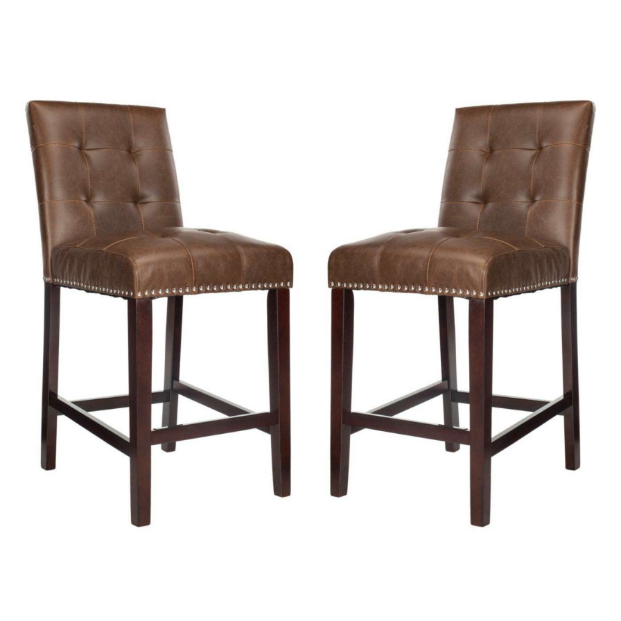 Bar Stools * | Best Pirce Counter Height Stools Safavieh Nikita Leather 26 In. Counter Stool Set Of 2