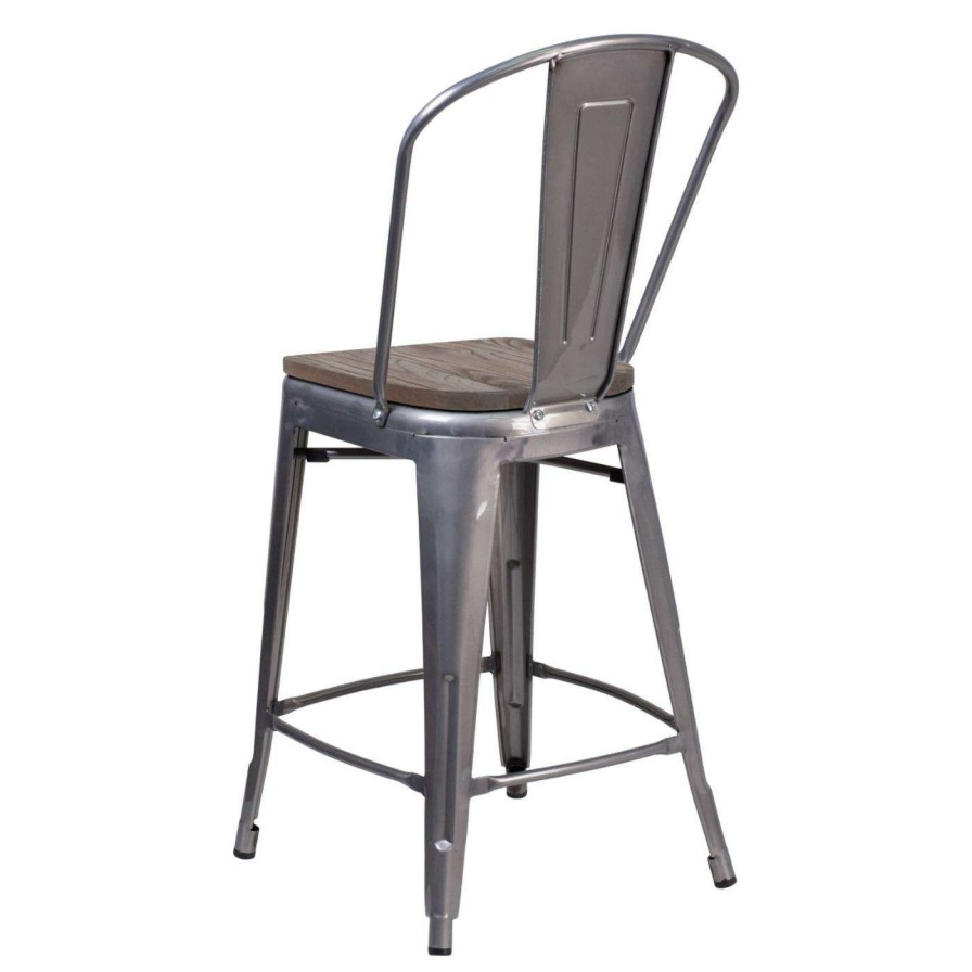 Bar Stools * | Outlet Counter Height Stools Flash Furniture Industrial Splat Back 24 In. Wooden Seat Counter Stool