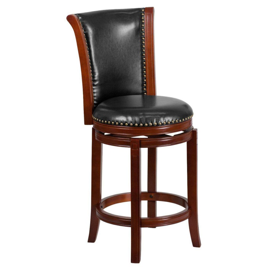 Bar Stools * | Outlet Counter Height Stools Flash Furniture 26 In. Dark Chestnut Counter Height Stool With Black Leather Swivel Seat