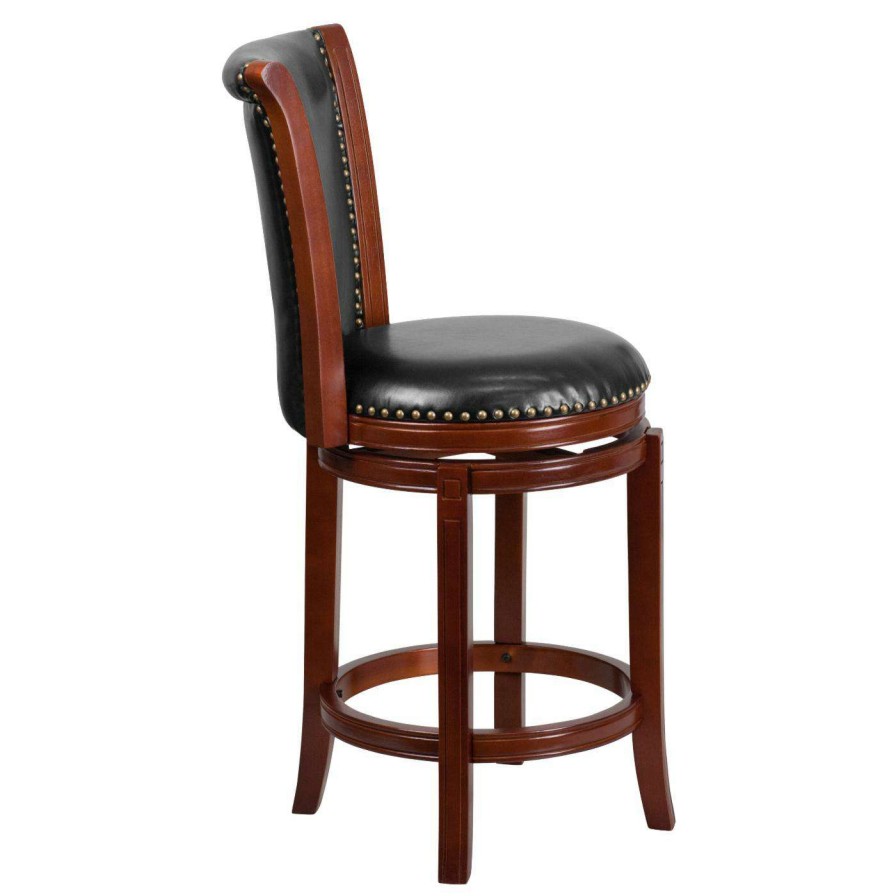 Bar Stools * | Outlet Counter Height Stools Flash Furniture 26 In. Dark Chestnut Counter Height Stool With Black Leather Swivel Seat