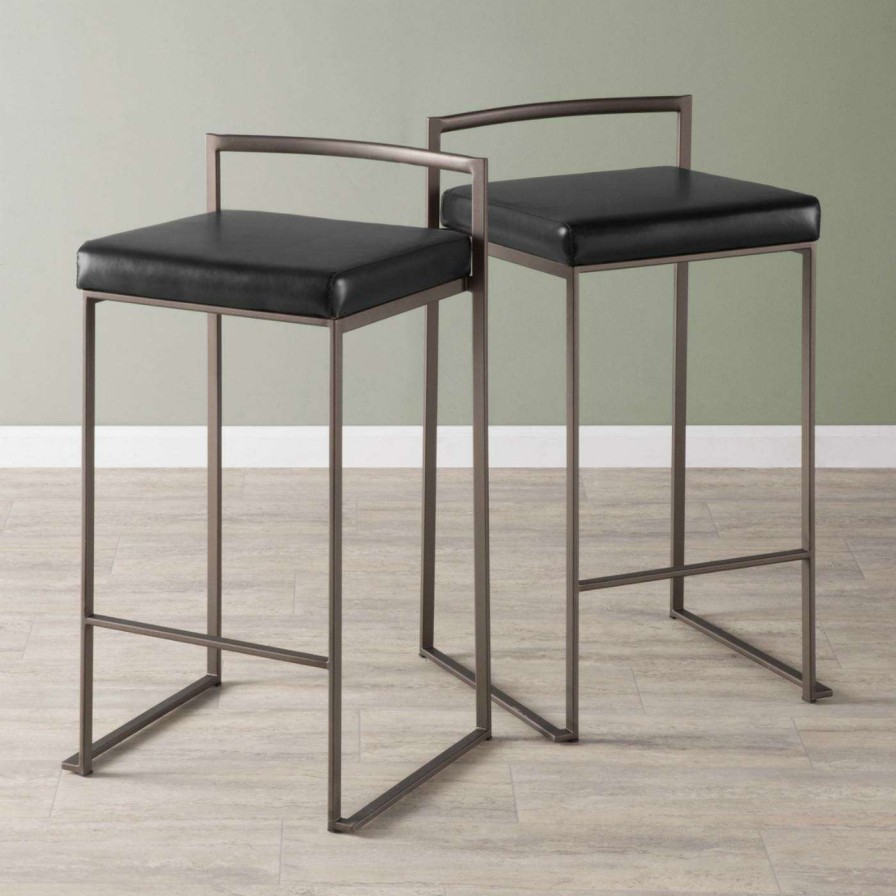 Bar Stools * | Promo Counter Height Stools Lumisource Fuji 27 In. Stackable Faux Leather Counter Stool Set Of 2