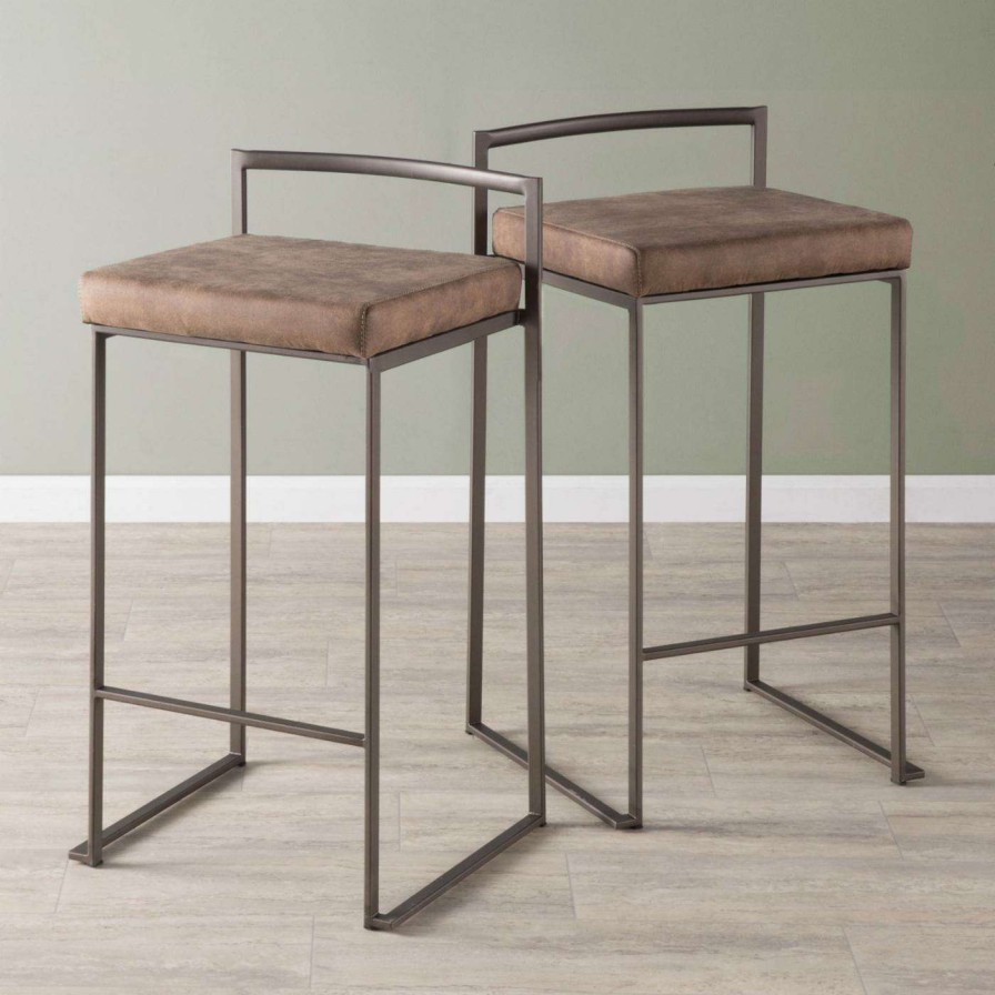 Bar Stools * | Wholesale Counter Height Stools Lumisource Fuji 27 In. Stackable Cowboy Fabric Counter Stool Set Of 2