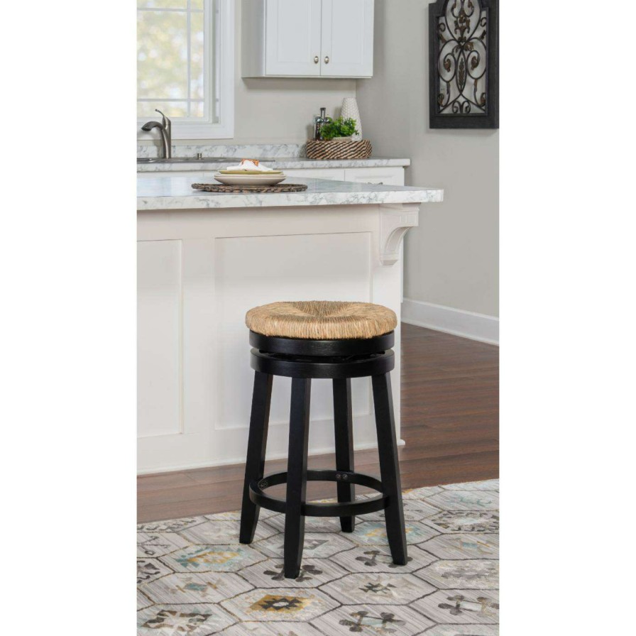 Bar Stools * | Brand New Counter Height Stools Powell Maya 26 In. Swivel Counter Stool Black With Natural Rush