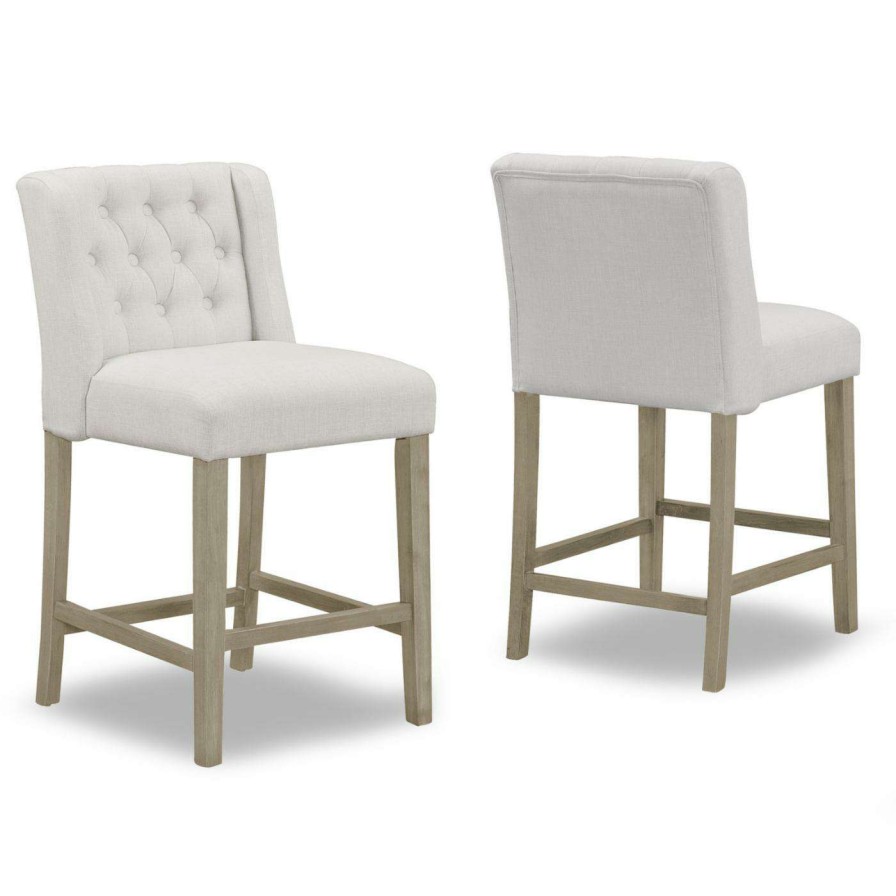 Bar Stools * | Budget Counter Height Stools Glamour Home Aled 25 In. Fabric Counter Stool With Side Wings And Tufted Buttons Set Of 2