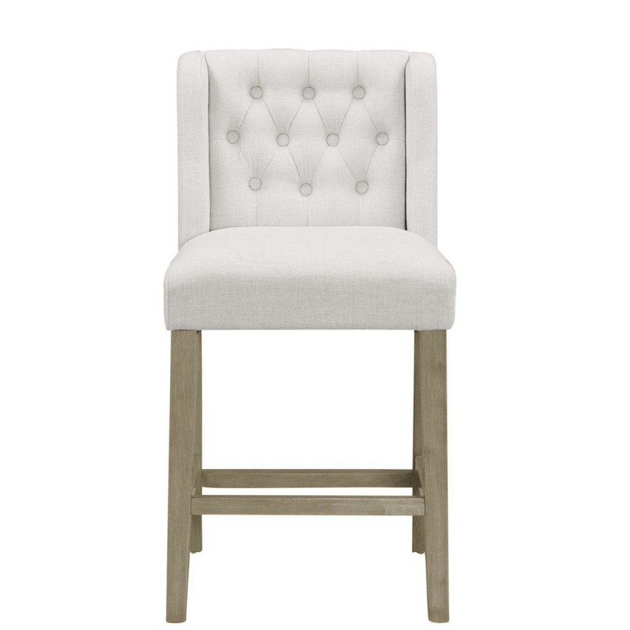 Bar Stools * | Budget Counter Height Stools Glamour Home Aled 25 In. Fabric Counter Stool With Side Wings And Tufted Buttons Set Of 2