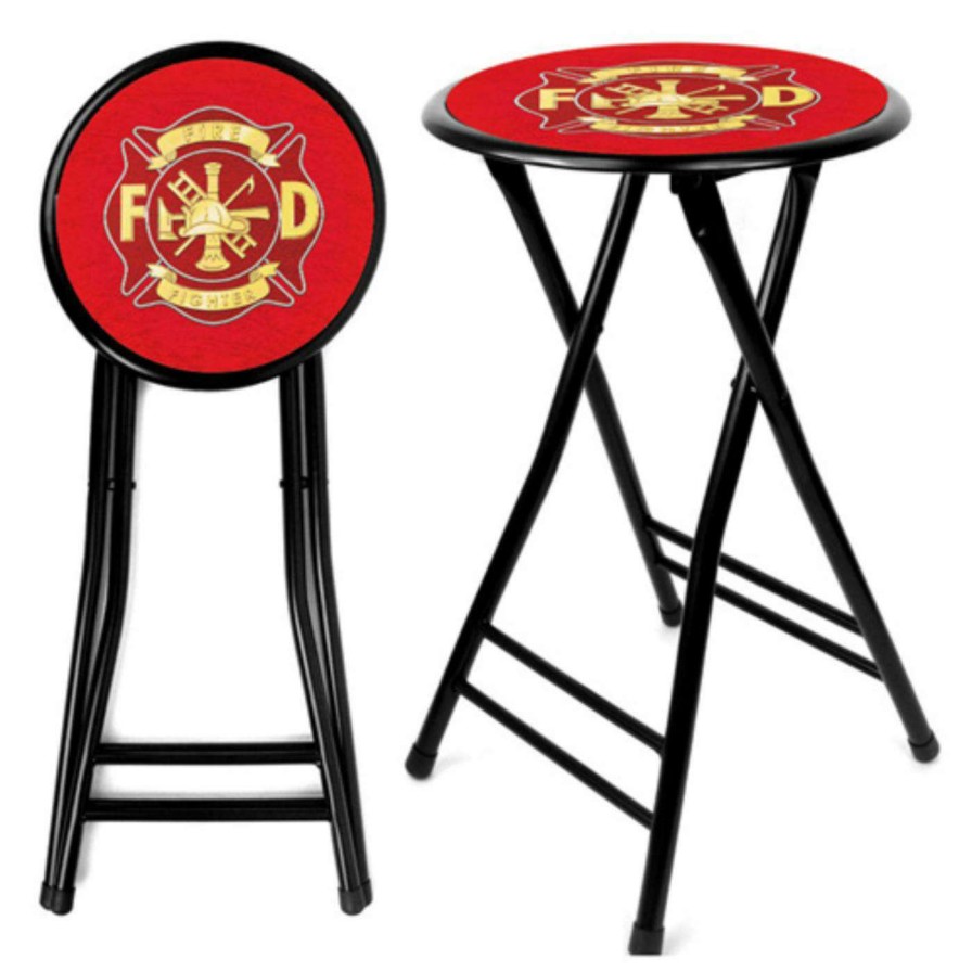 Bar Stools * | New Counter Height Stools Trademark Global Fire Fighter 24 In. Cushioned Folding Stool Red & Black