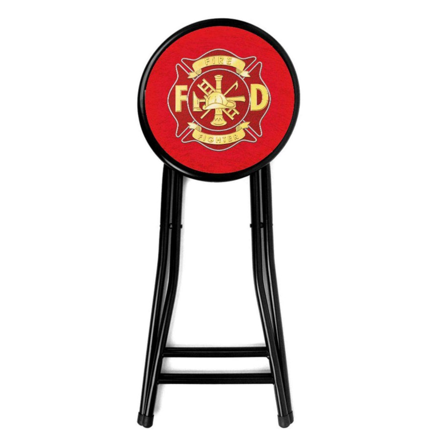 Bar Stools * | New Counter Height Stools Trademark Global Fire Fighter 24 In. Cushioned Folding Stool Red & Black