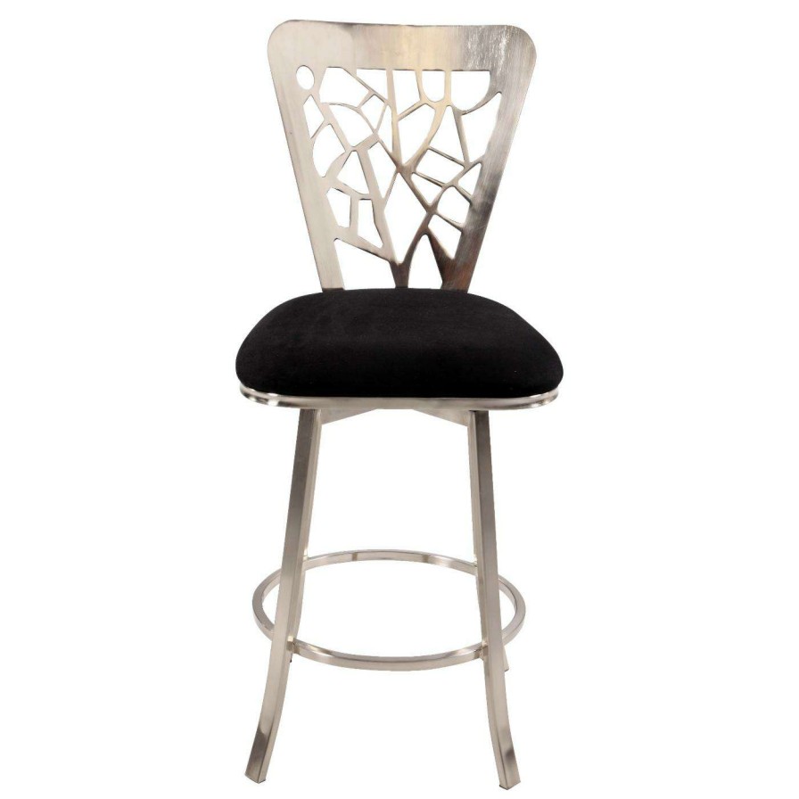 Bar Stools * | Deals Counter Height Stools Chintaly Kyra Laser Cut Back Memory Swivel Counter Stool Brushed Nickel