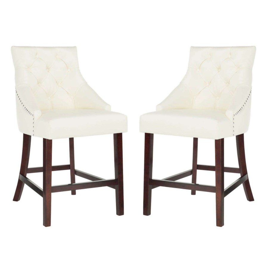 Bar Stools * | Discount Counter Height Stools Safavieh Eleni 26 In. Tufted Wing Back Counter Stool Set Of 2