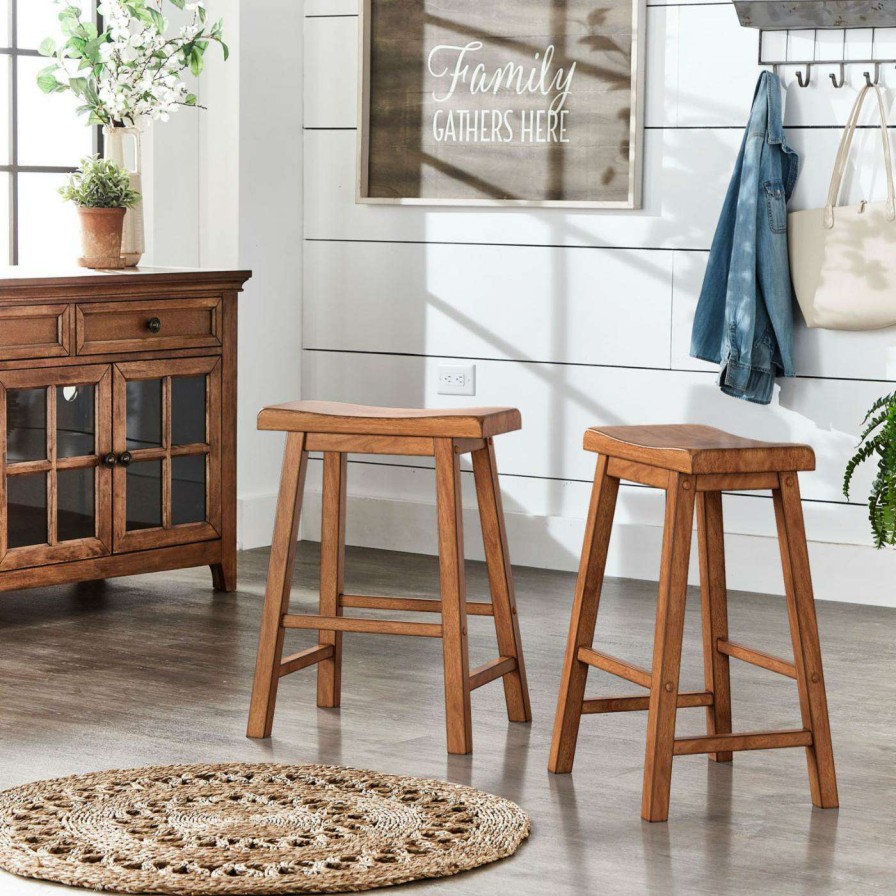 Bar Stools * | Flash Sale Counter Height Stools Weston Home Ashby Saddle Seat Backless 24 In. Counter Stools Set Of 2