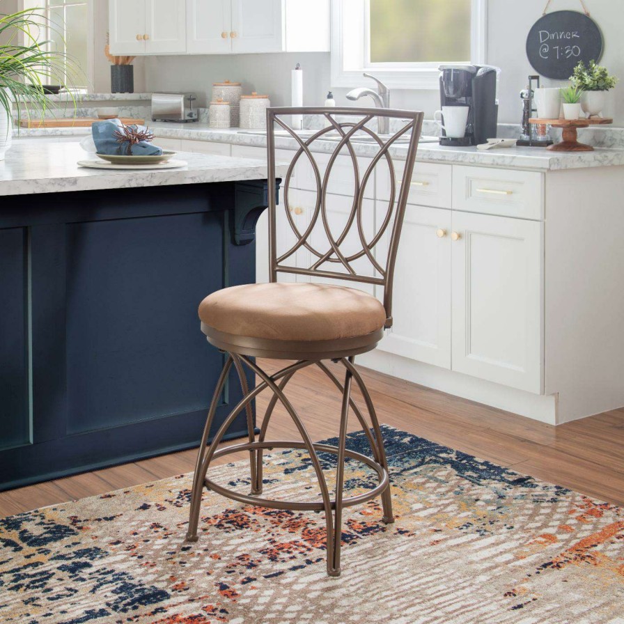 Bar Stools * | Cheapest Counter Height Stools Powell Crossed Metal Big & Tall 24 In. Swivel Counter Stool Bronze With Warm Tan Microsuede