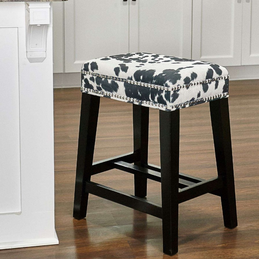 Bar Stools * | Hot Sale Counter Height Stools Linon Walt Cow Print Backless Counter Stool