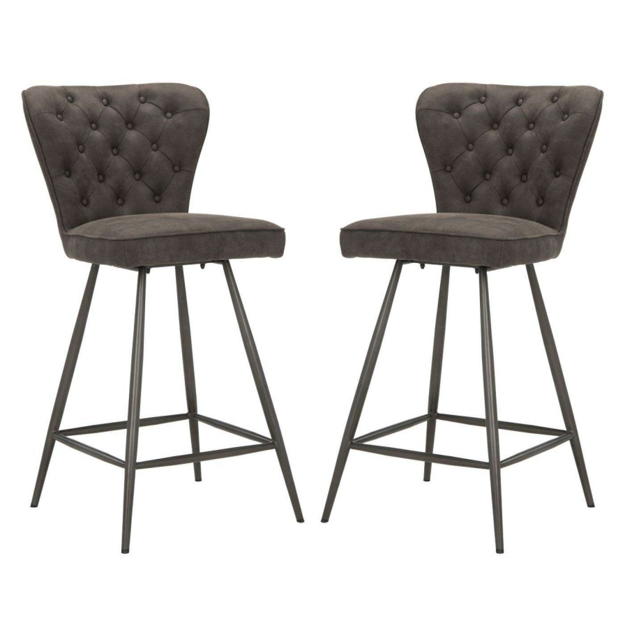 Bar Stools * | Hot Sale Counter Height Stools Safavieh Ashby 26 In. Fabric Tufted Counter Stool With Swivel Set Of 2