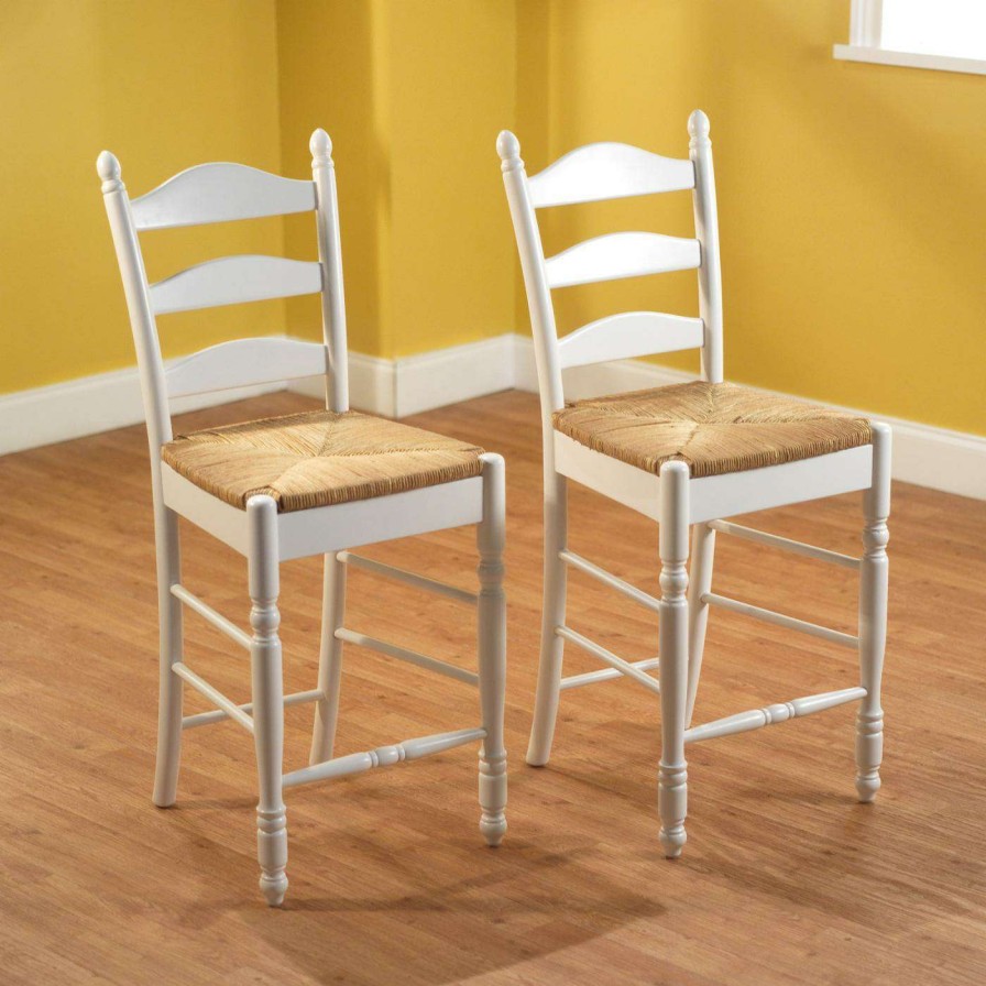 Counter Stools Sales * | Best Reviews Of All Other Brands Counter Height Stools 24 In. Ladder Back Counter Stool Set Of 2 White