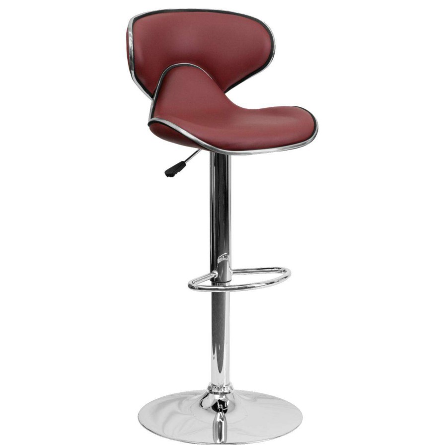 Bar Stools * | Cheapest Counter Height Stools Flash Furniture Contemporary Curved Seat Adjustable Bar Stool With Chrome Base