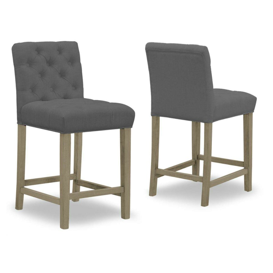 Bar Stools * | Discount Counter Height Stools Glamour Home Alee Grey Tufted 24 In. Counter Stool Set Of 2