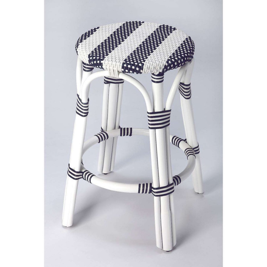 Bar Stools * | Brand New Counter Height Stools Butler Specialty Tobias 24 In. Stripe Rattan Counter Stool