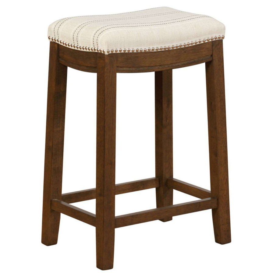 Bar Stools * | Best Sale Counter Height Stools Linon Claridge 26 In. Backless Striped Counter Stool Natural