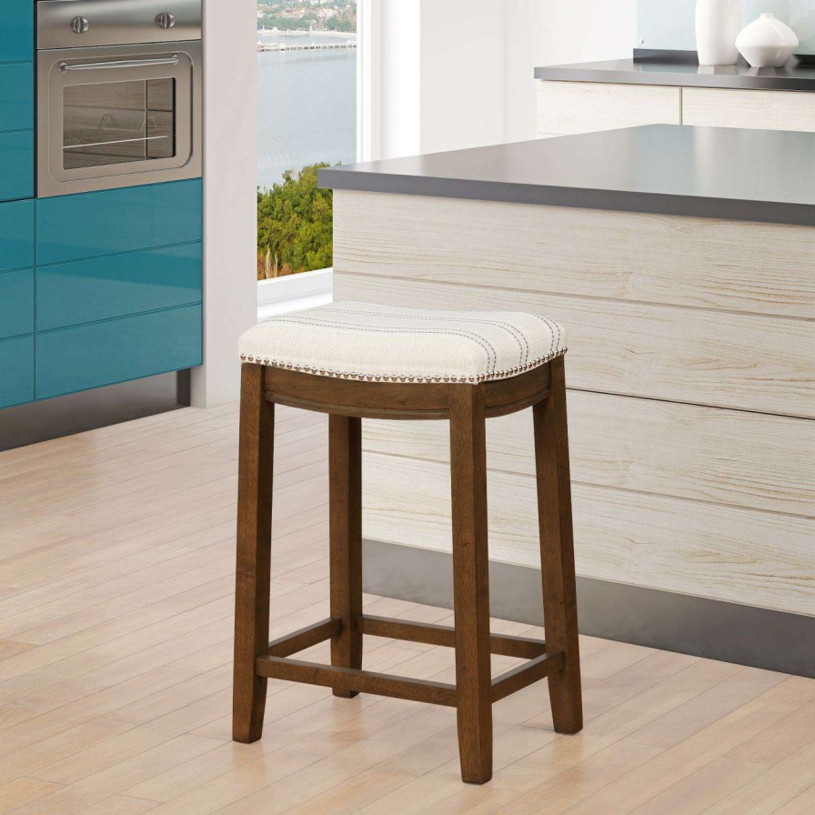 Bar Stools * | Best Sale Counter Height Stools Linon Claridge 26 In. Backless Striped Counter Stool Natural