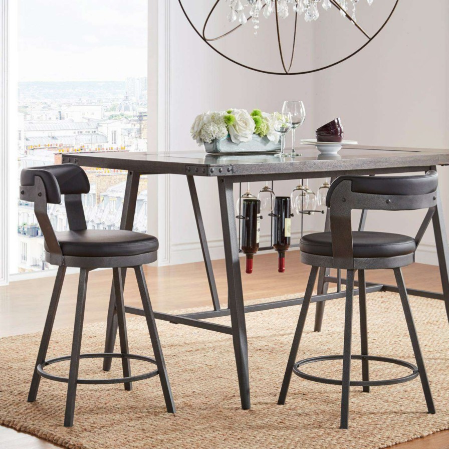 Bar Stools * | Flash Sale Counter Height Stools Weston Home Reinhold Faux Leather 25 In. Swivel Chair Set Of 2