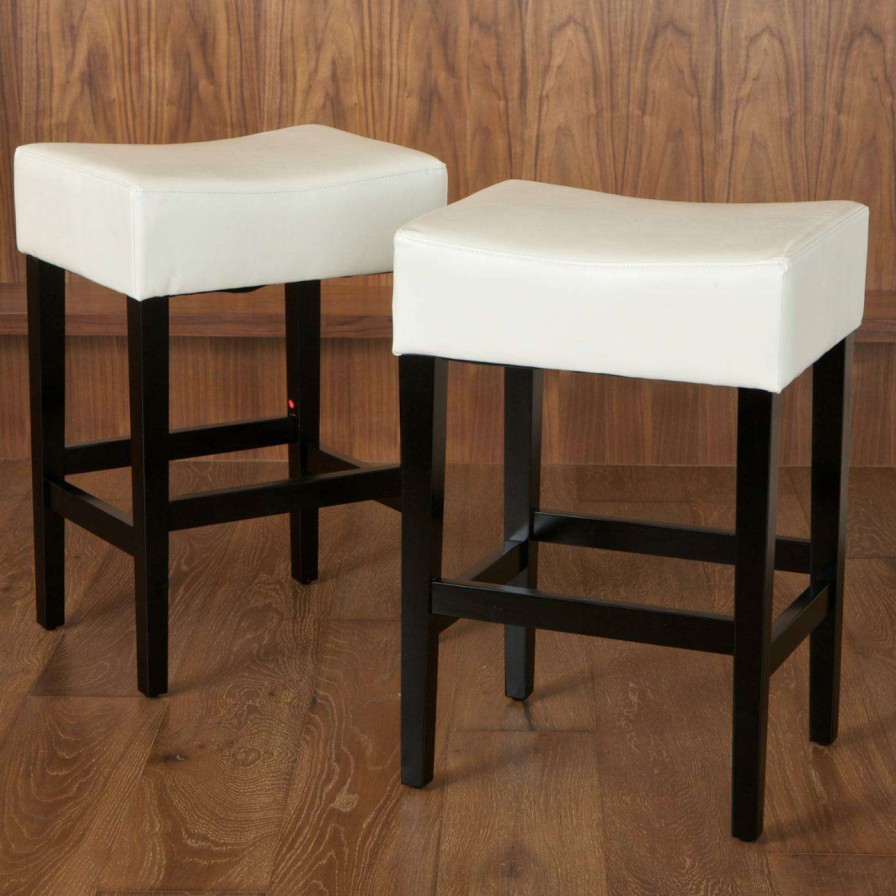 Bar Stools * | Buy Best Selling Home Counter Height Stools Lopez Backless Ivory Leather Counter Stools 2 Pack