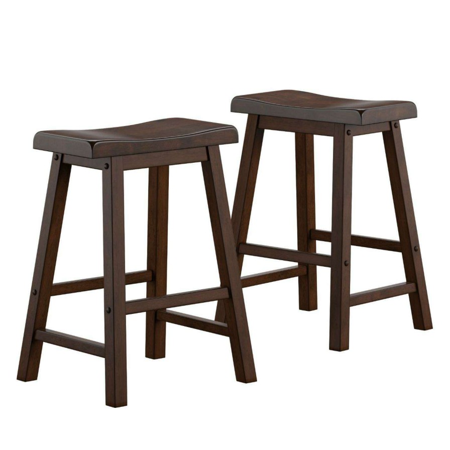 Bar Stools * | Discount Counter Height Stools Weston Home 24 In. Saddle Back Stool Warm Cherry- Set Of 2