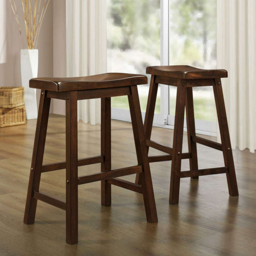 Bar Stools * | Discount Counter Height Stools Weston Home 24 In. Saddle Back Stool Warm Cherry- Set Of 2