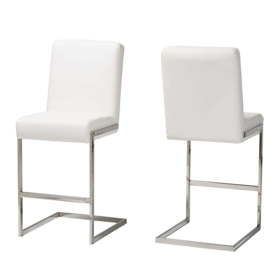 Bar Stools * | Coupon Counter Height Stools Baxton Studio Toulan Counter Stool Set Of 2 White