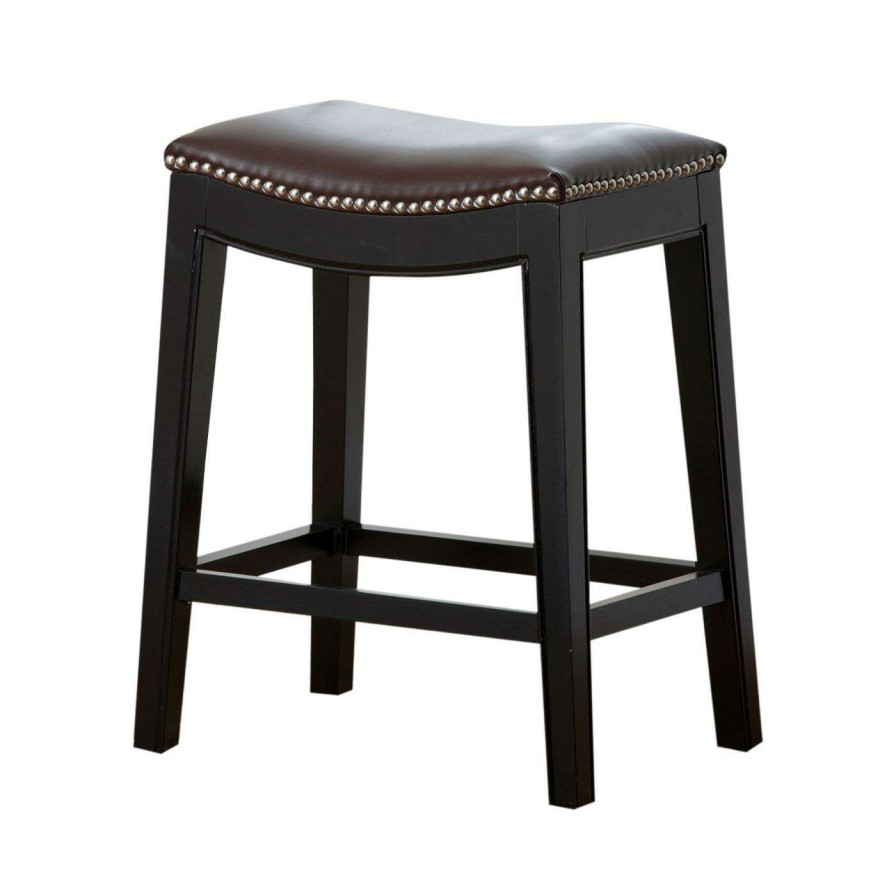 Bar Stools * | Discount Counter Height Stools Abbyson Reagan Dark Brown Leather Nailhead Trim Counter Stool