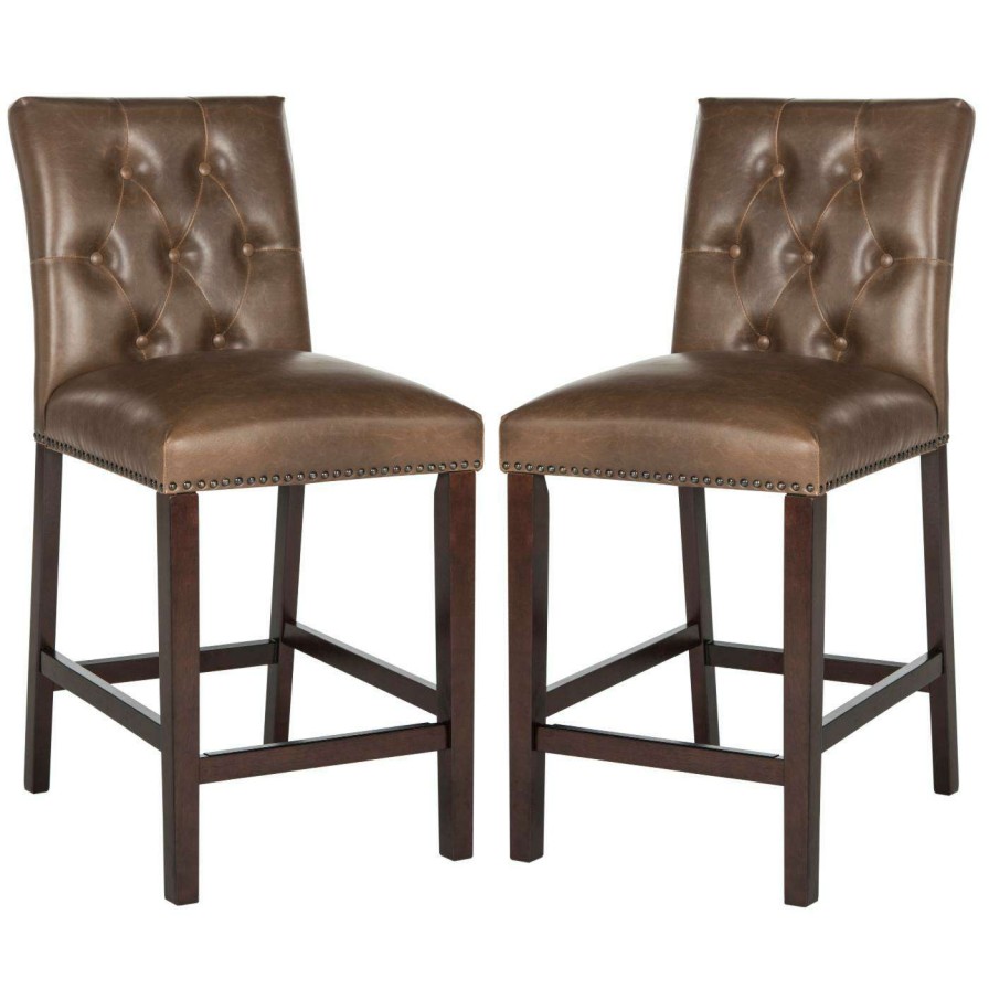 Bar Stools * | Budget Counter Height Stools Safavieh Norah 27.5 In. Leather Counter Stool Set Of 2