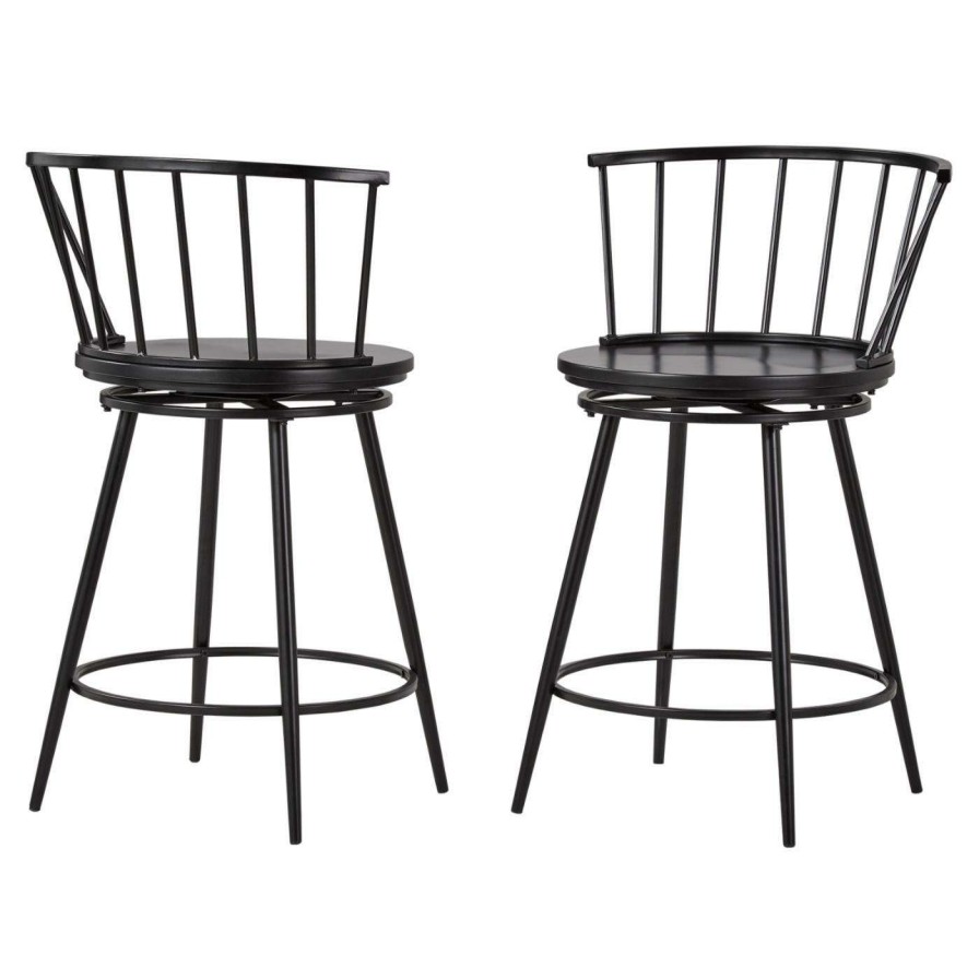 Bar Stools * | Buy Counter Height Stools Humblenest Countryside Windsor Low Back 24 In. Swivel Counter Stool Set Of 2 White