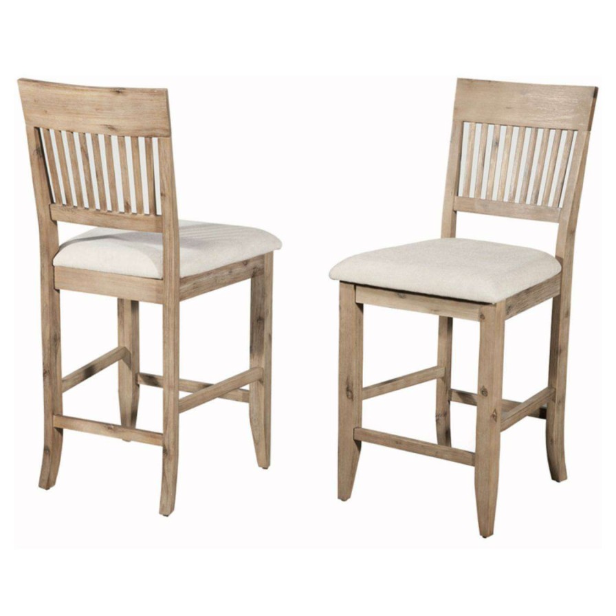 Bar Stools * | Discount Counter Height Stools Alpine Furniture Aspen Pub Chair Iron Brush Antique Natural Set Of 2