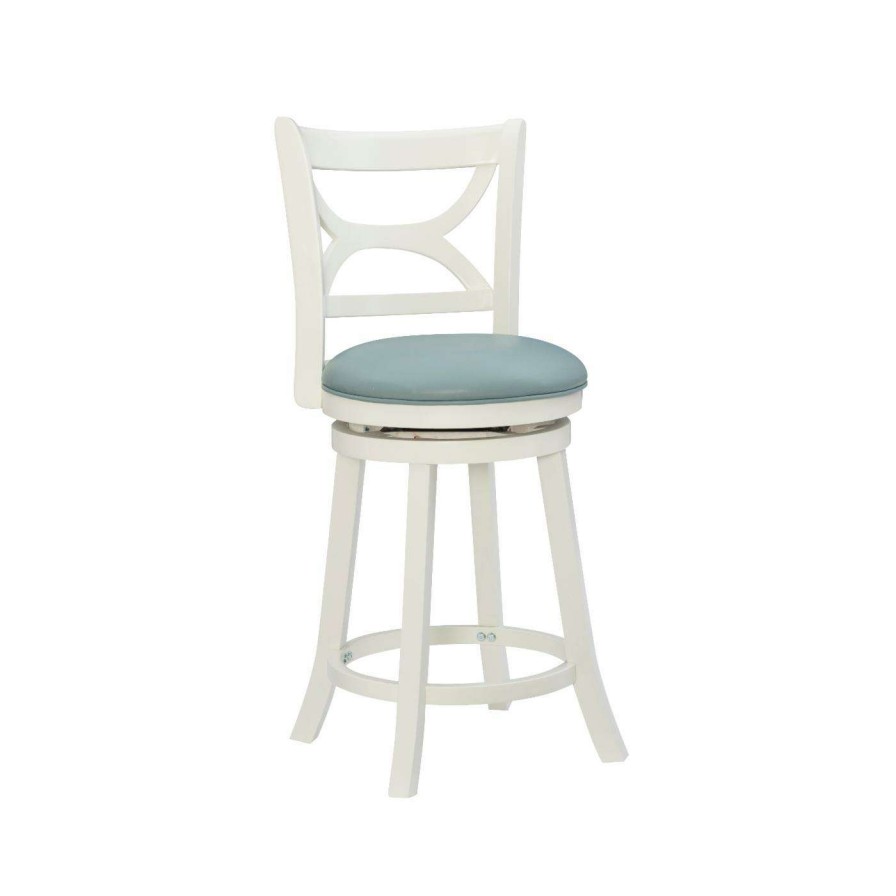 Bar Stools * | Best Deal Counter Height Stools Powell Sawyer 24 In. Upholstered Counter Stool Cream With Sky Blue Fabric