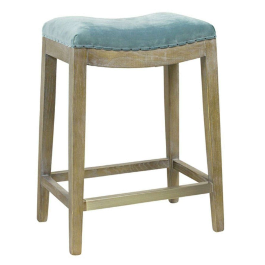 Bar Stools * | Cheapest Counter Height Stools C2A French Nail Head Hillsdale Valvet 26 In. Counter Stool Blue