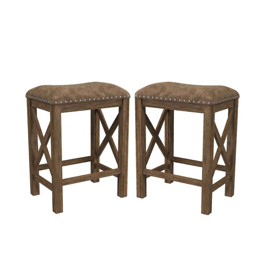 Bar Stools * | Best Deal Counter Height Stools Hillsdale Furniture Willow Bend Antique Walnut Stationary 26 In. Counter Height Stool Set Of 2