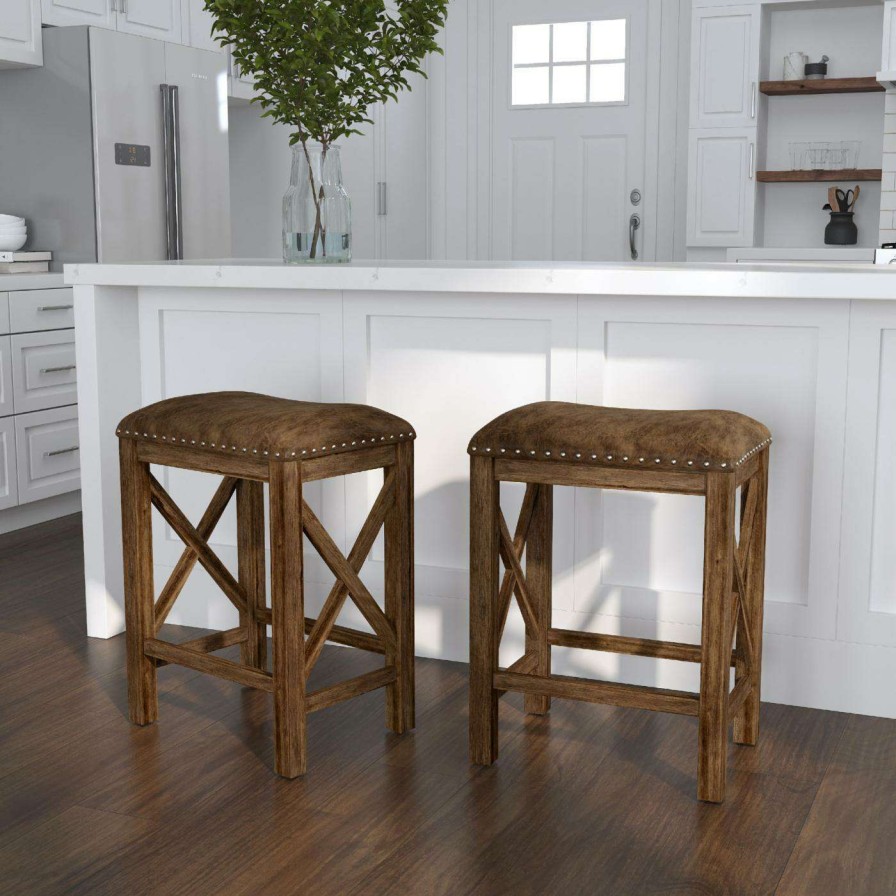 Bar Stools * | Best Deal Counter Height Stools Hillsdale Furniture Willow Bend Antique Walnut Stationary 26 In. Counter Height Stool Set Of 2