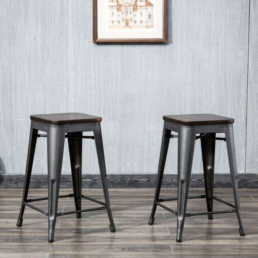 Bar Stools * | Best Sale Carolina Chair & Table Co. Counter Height Stools Carolina Chair & Table Co. Truett 24 In. Square Backless Counter Stool Set Of 2