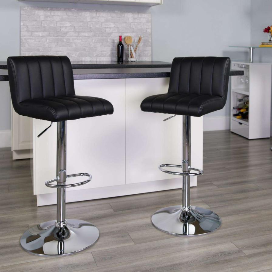 Bar Stools * | Deals Counter Height Stools Flash Furniture Contemporary Vertical Line Design Adjustable Bar Stool With Chrome Base