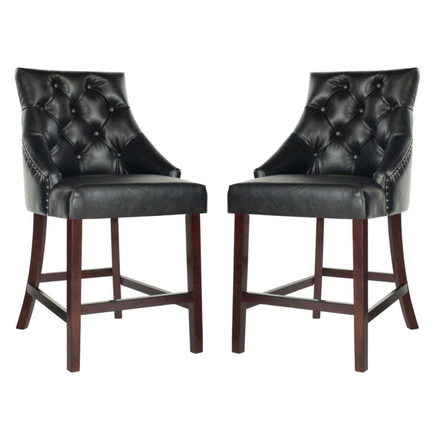 Bar Stools * | Buy Counter Height Stools Safavieh Eleni Tufted Wing Back Faux Leather 26 In. Counter Stool Set Of 2