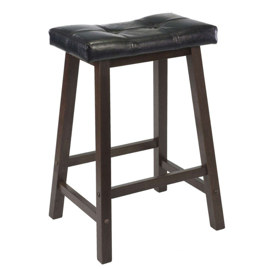 Bar Stools * | Best Pirce Counter Height Stools Winsome 24 In. Cushion Saddle Seat Counter Stool With Black Faux Leather