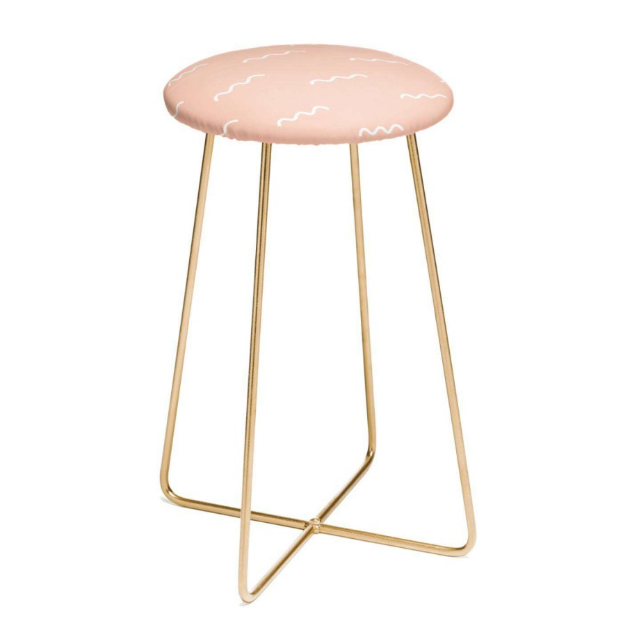 Bar Stools * | Wholesale Counter Height Stools Deny Designs Kelly Haines Peach Squiggle 25 In. Backless Counter Stool