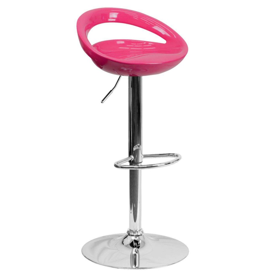 Bar Stools * | Budget Counter Height Stools Flash Furniture Contemporary Rounded Back Design Adjustable Plastic Bar Stool With Chrome Base