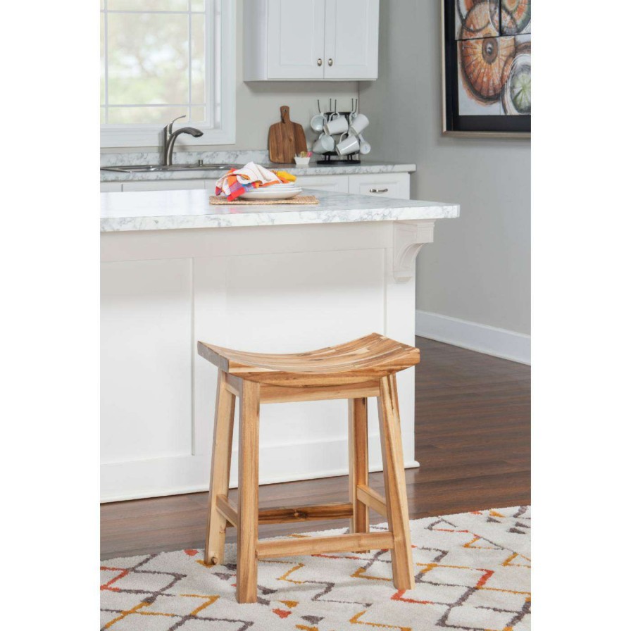 Bar Stools * | Top 10 Counter Height Stools Powell Dale 24 In. Backless Saddle Counter Stool Multicolor Natural Acacia Wood